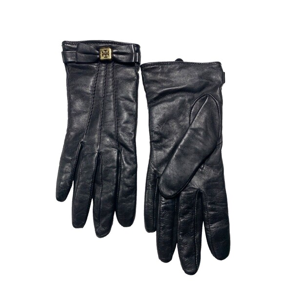 Tory Burch Accessories - Tory Burch Black Leather Bow Gloves Cashmere Lined Size 7 Medium 32135068